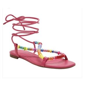Katy Perry Womens The Cubie Bead Pink Flat Sandal Colorful Lace Up‎ Size 7.5